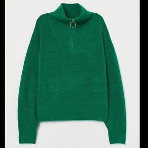 H&M Knit Quarter-Zip Sweater, Green, Size Small